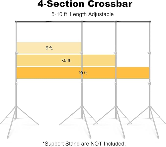 10ft/3M Background Folding Crossbar, Photography Lighting Muslin Backdrop Support Crossbar, 1 x 3m Crossbar, 2 x Mount,3 x Clip