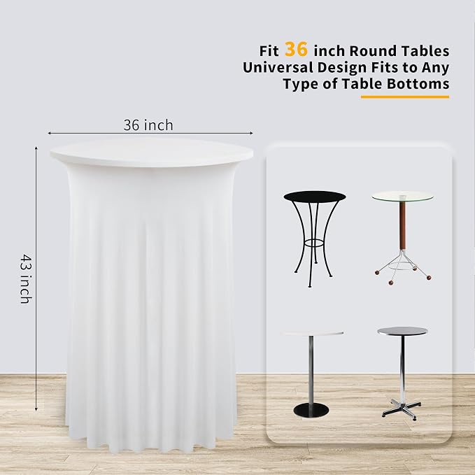 6 Pack Ivory High Top Cocktail Tablecloths Round 36×43inch, Wrinkle Free Stretch Spandex Cocktail Table Cloth Covers for Party Wedding Banquet Baby Shower Birthday