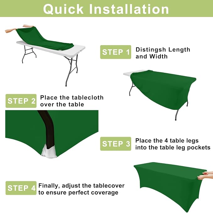 Moosfor Spandex Elastic Fitted 6FT Rectangle Tablecloth 6 Pack, Stretch Washable Reusable Table Cover for Outdoor Picnic, Dining, Wedding, Banquet & Party Events (Emerald Green, 72Lx30Wx30H Inch)
