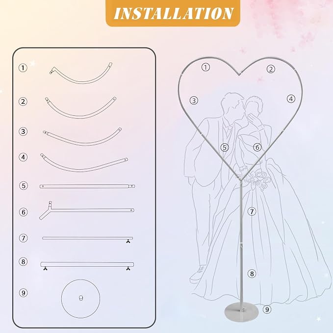 Adjustable Height Heart Backdrop Stand Metal Heart Balloon Arch Wedding Arch for Proposal Ceremony Valentine's Day Birthday Party Baby Shower Banquet Photo Decoration(Balloons not Included)