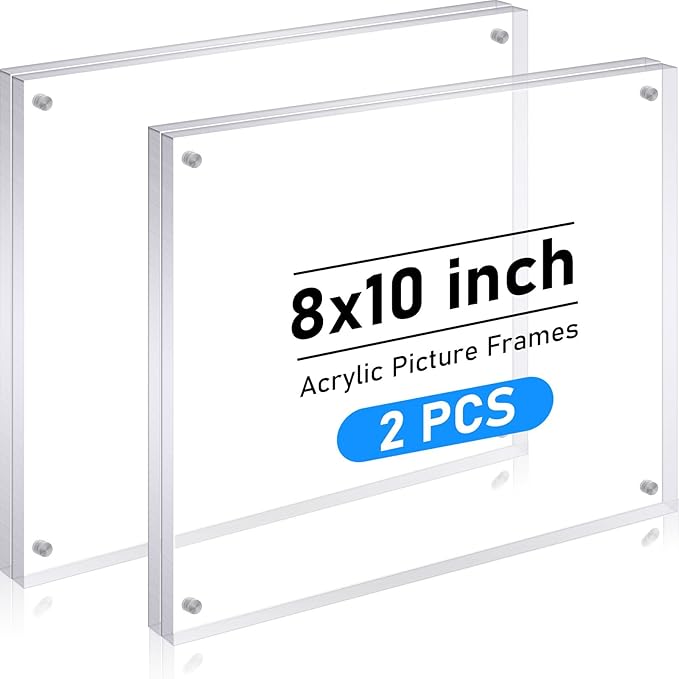 Kigley 2 Pcs 8 x 10 Inch Acrylic Picture Frames, Clear Acrylic Photo Business Card Frame Desktop Display Double Sided Wallet Size Frame Freestanding Frames for Film Photos Cards Stamp
