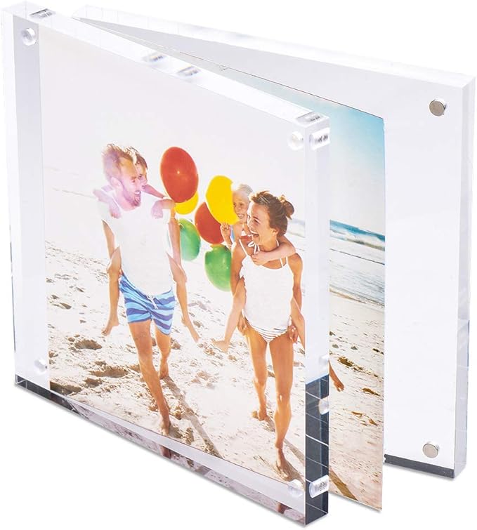 TWING 4x4 Acrylic Picture Frames 2 Pack, 20MM Thick Double Sided Magnetic Clear Photo Frame, HD Frameless Magnetic Photo Frame Display for Desktop Gift Ideal, Cleaning Cloth Included