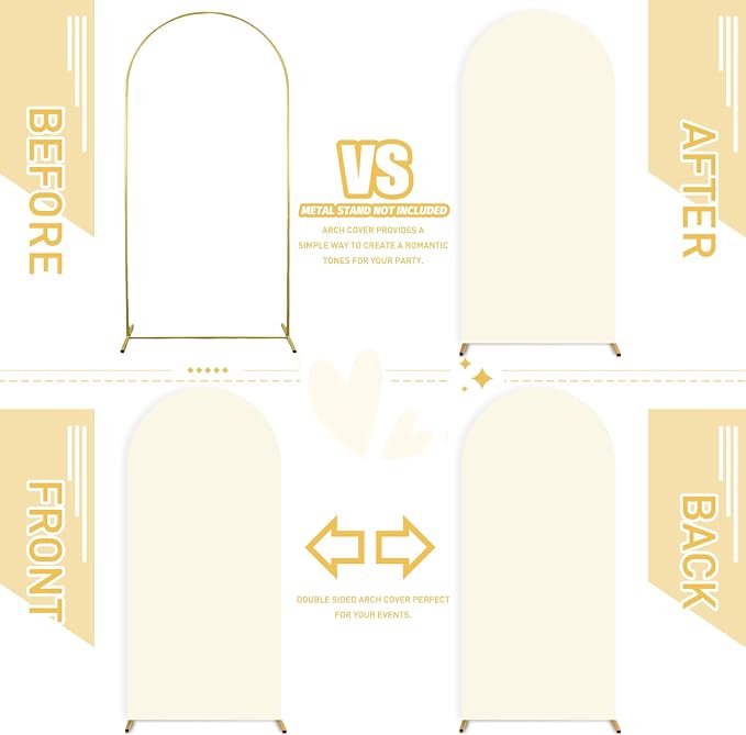 FUHSY Ivory Arch Covers Stretchy Backdrop Set of 2 Spandex Fitted Arch Cover 6FT, 7.2FT Party Backdrop Balloon Arches Covers Fabric Cream Arches Stand Covers for Birthday Baby Shower Wedding Decor