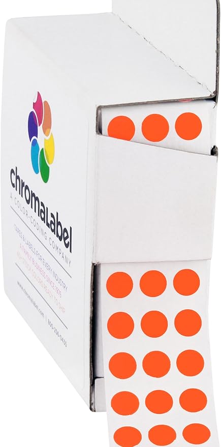 ChromaLabel 0.25 inch Fluorescent Red-Orange Sticky Color Coding Dot Stickers, Ideal for Pricing, Office Supplies, Teachers, Comes with Handy Dispenser - Great for Retail, Manufacturing, Recreation