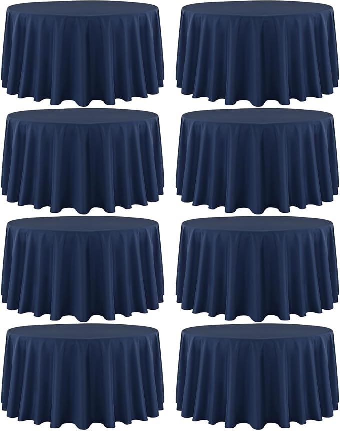 fani 8 Packs Navy Blue Round Tablecloth - 120 Inch, Premium Polyester Table Cloth for Round Tables, Washable Fabric Table Covers for Wedding, Party, Banquet, Dining Tables and Camping