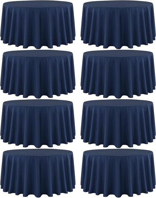 fani 8 Packs Navy Blue Round Tablecloth - 120 Inch, Premium Polyester Table Cloth for Round Tables, Washable Fabric Table Covers for Wedding, Party, Banquet, Dining Tables and Camping