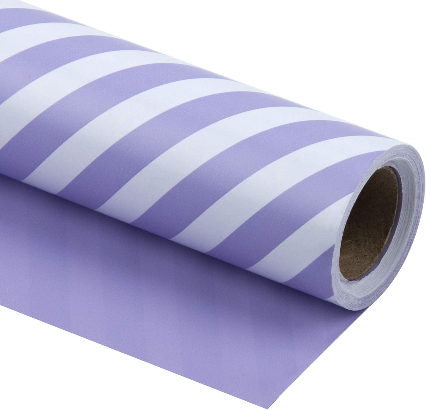 WRAPAHOLIC Reversible Wrapping Paper - Mini Roll - 17 Inch x 33 Feet - Purple and Stripes Design for Birthday, Wedding, Baby Shower, Holiday