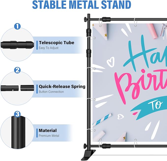 10 x 8 FT Banner Stand Kit, Adjustable Backdrop Stand for Parties, Heavy-Duty Photography Step and Repeat Stand with Portable Bag for Birthdays, Promotions, Exhibitions (Banner Not Included)