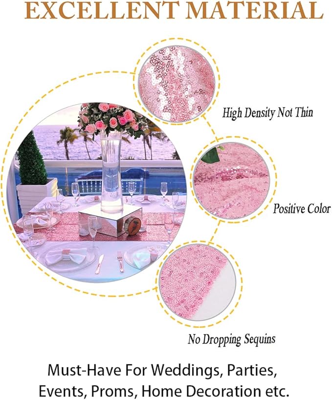 ShinyBeauty Pink Table Runners 12x108-Inches Pack of 10 Home Decor Sequin Table Runner Fuchsia Pink Wedding Graduation Party Supplies Birthday Table Runner Baby Shower Table Runner