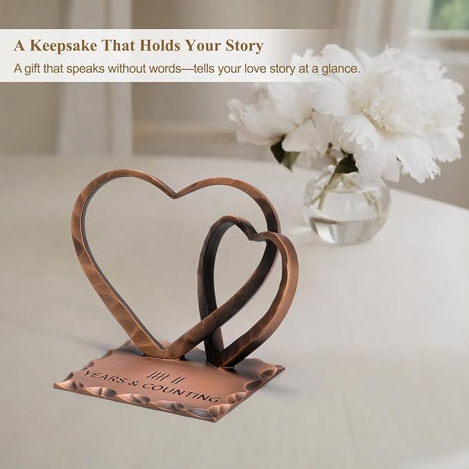 Vastsea 7 Year Anniversary Copper Gifts - 7th Anniversary Wedding Handcrafted Hearts Sculpture for Her Him Couple Wife Husband, with Card & Gift Box