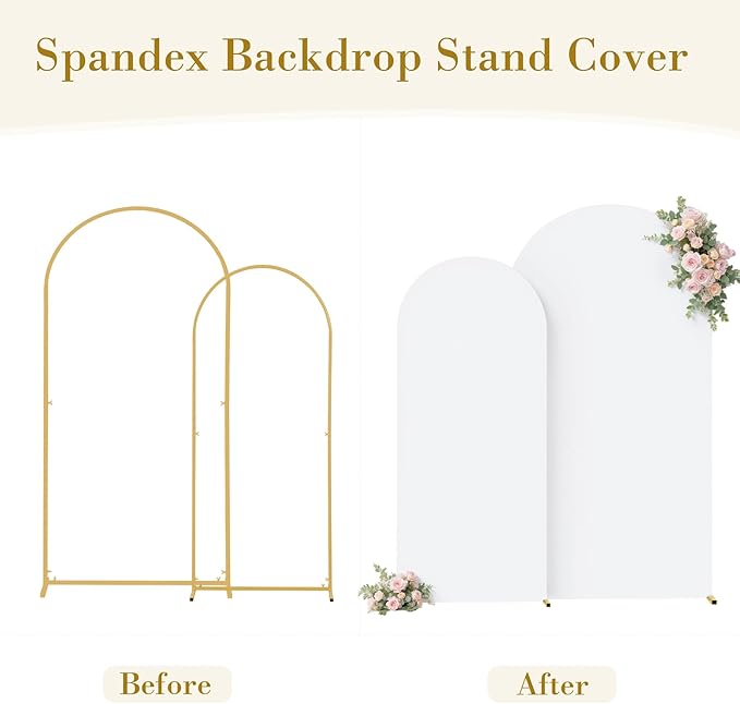 White Arch Cover Set of 2-7.2 and 6ft Arch Backdrop Cover Spandex Wedding Arch Stand Covers for Bridal Shower Wedding Baby Shower Birthday Party Ceremony Banquet Photo Background Decorations