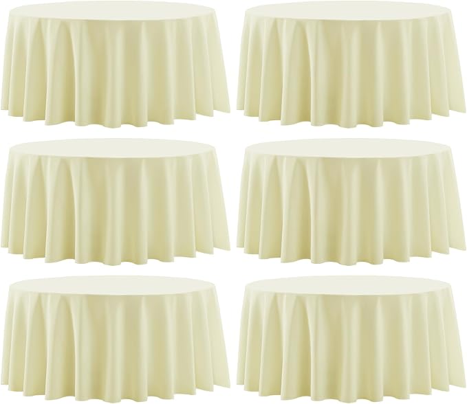 Round Tablecloth 120 Inch Tablecloth 6 Pack Ivory Table Cloths Washable Decorative Polyester TableClothes Cover for Dining Table Banquets Buffet Parties and Wedding