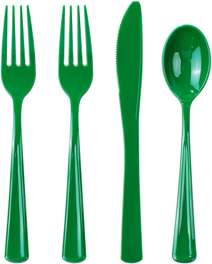 WDF 160 Pcs Green Plastic Silverware - Heavy Duty Silverware Includes 80Forks, 40Spoons, 40Knives, Green Plastic Utensils Perfect for Party/Wedding/Birthday/Daily Using