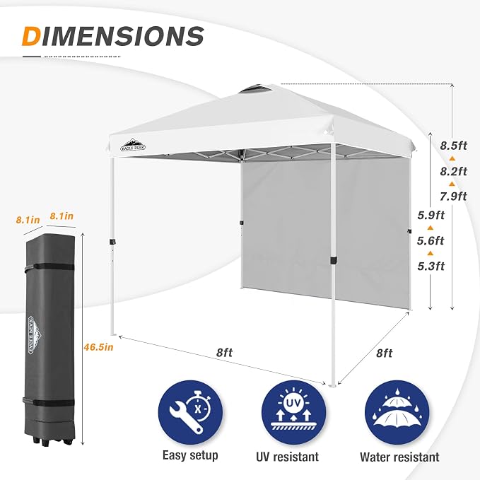 EAGLE PEAK Commercial Canopy 8x8 Pop Up Canopy Tent with 1 Sidewall, Easy Setup Heavy Duty Instant Event Shelter for Vendors & Markets, Outdoor Sun Shade, White
