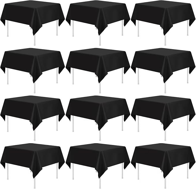 12 Pack Black Square Tablecloths 52 x 52 Inch, Table Cloth for Square Table, Stain and Wrinkle Resistant Washable Fabric Table Cloth, Polyester Tablecloth for Restaurant Banquet Party
