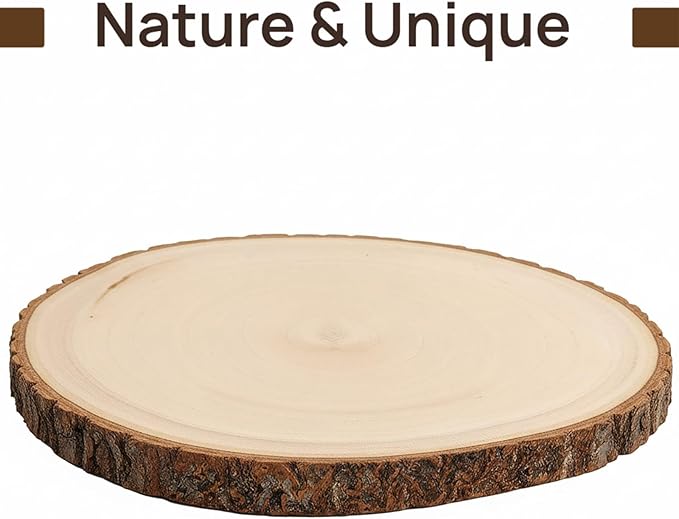 Nicunom 2 Pack Large Wood Slices for Centerpieces, 9"-10"/11"-12" Natural Wood Slabs Round Tree Slices Wooden Cheese Server, Rustic Wood Centerpieces for Wedding Table