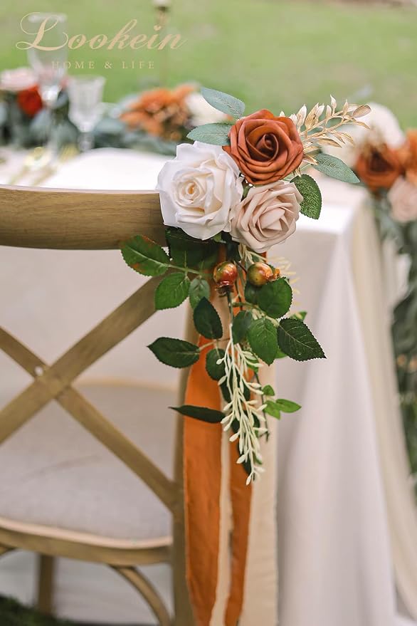 Lookein Pew Flowers for Wedding Ceremony Chair Decorations Set of 8 Aisle Decorations Bench Decoration Wedding Aisle Chair Decoration, Rustic Terracotta