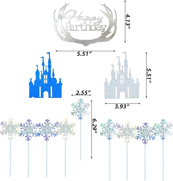 Ice Castle Themed Happy Birthday Party Decorations, Plates Napkins Cups Tableware, Winter Castle Backdrop Tablecloth, Happy Birthday Banner, Cake Topper, Colorful Printed Balloons for Kids Adults
