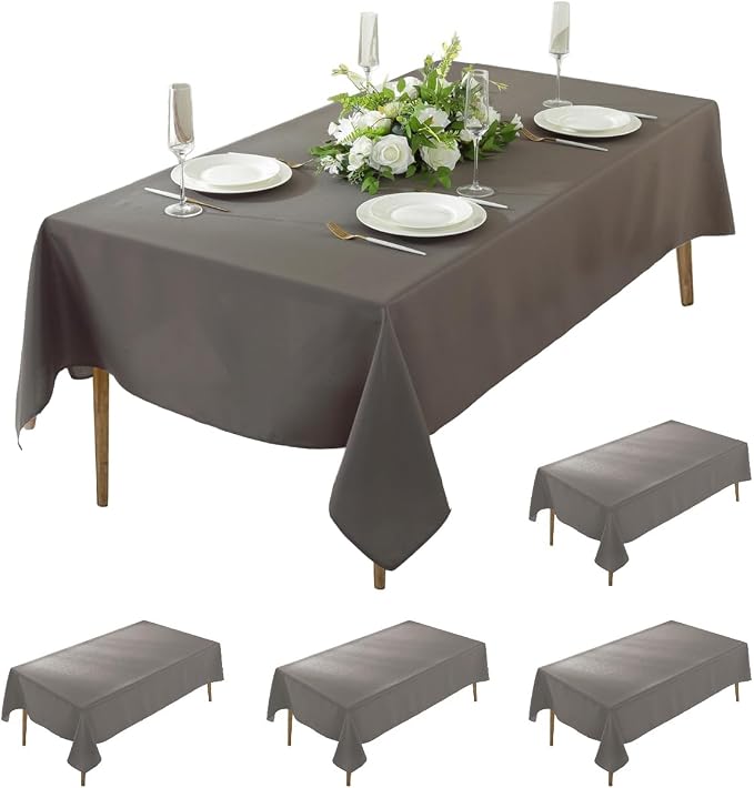 5 Pack Rectangle Tablecloth - 60 x 84 Inch Charcoal, 4ft Table Cloth - Polyester Fabric Washable for Home, Party, Wedding or Restaurant Use