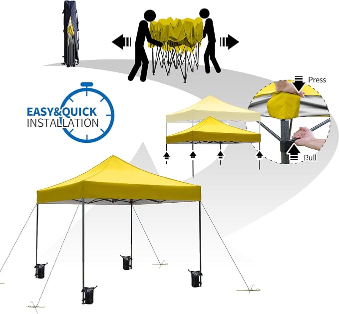 10x10 Heavy Duty Canopy Pop Up Commercial Canopy Tent, Vendor Tent with 400D Oxford Fabric for Camping Outdoor Events Parties Weddings, UPF 50+ Waterproof (Yellow)