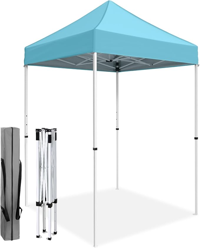 COOS BAY 5x5 Pop Up Canopy Tent, Portable Lightweight Sun Shelter with Carry Bag, Easy Setup Outdoor Canopy for Beach, Camping, Sports & Backyard Shade, Light Blue