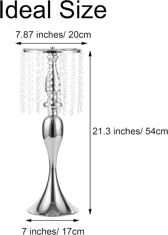 Silver Vase Stand Table: 21.3in Wedding Centerpieces, Set of 2 | High End Crystal Design Vase Stand for Wedding Party Reception Birthday Event Home, Tall Table Center Piece