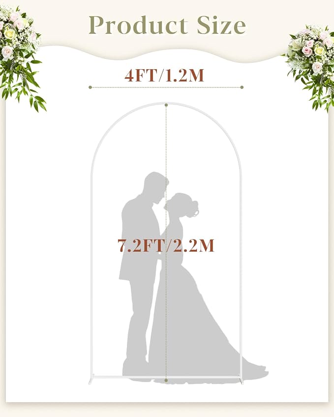Wedding Arch, Metal Arch Backdrop Stand, Balloon Arch Stand Wedding Frame for Ceremony Decoration (White, 7.2FT Arch Backdrop)