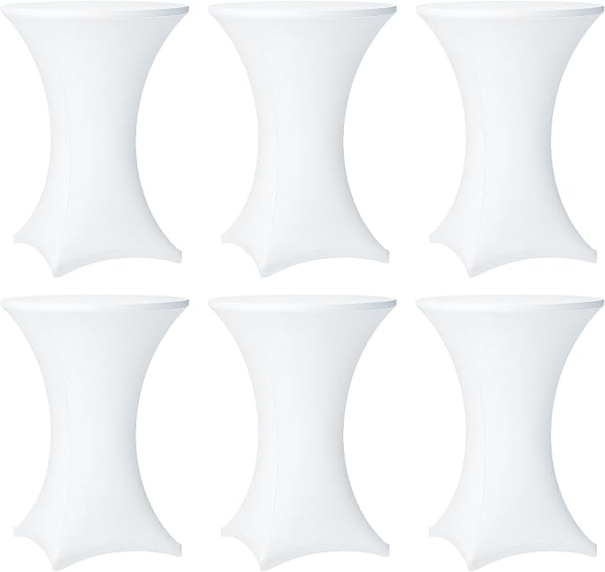 Cocktail Table Covers - 6 Pack 32x43 Inch Table Cloth - White Fitted Stretch Spandex Round High Top Tablecloth for Party, Bar, Birthday, Pub, Banquet