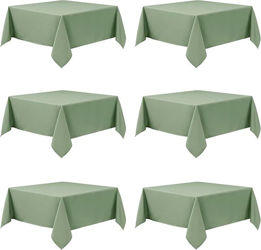 6-Pack Sage Green Tablecloths for Square Tables, 54 x 54 Inches, Stain-Resistant Polyester Fabric for 2 Foot Tables - Washable Table Covers for Weddings, Banquets, Birthday Parties, Events