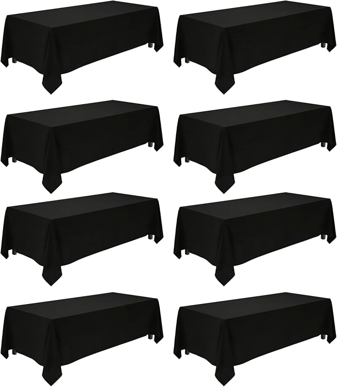 8 Pack Black Tablecloths 90x132 Inch Table Cloths for 8 Foot Rectangle Tables, Wrinkle Resistant Washable Rectangular Fabric Table Cover for Dining Wedding Banquet Camping Party