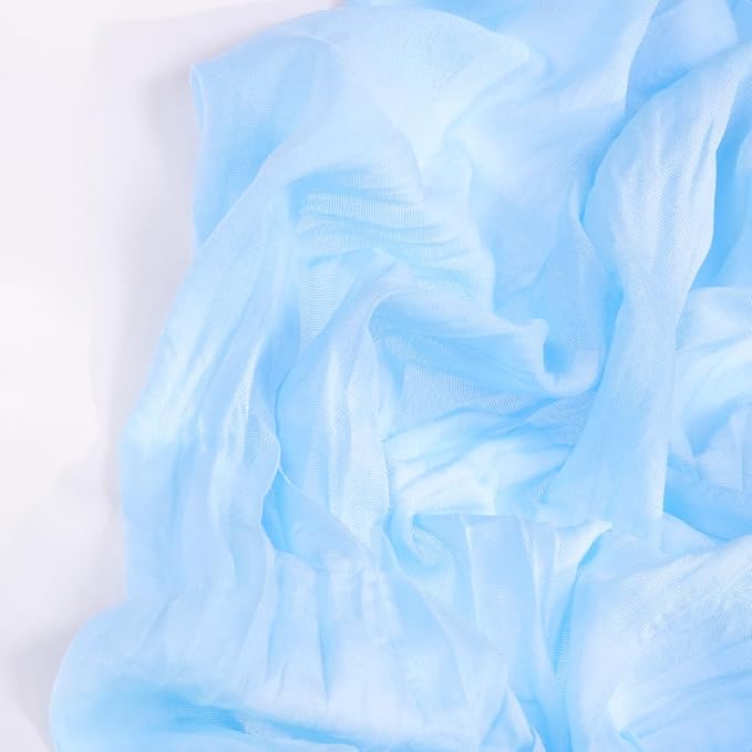 DeZerlor Baby Blue Cheesecloth Table Runner 12 Pack Spring Easter Table Runners Boho Gauze 120 Inches Light Blue Table Decor for Wedding Bridal Baby Shower Parties