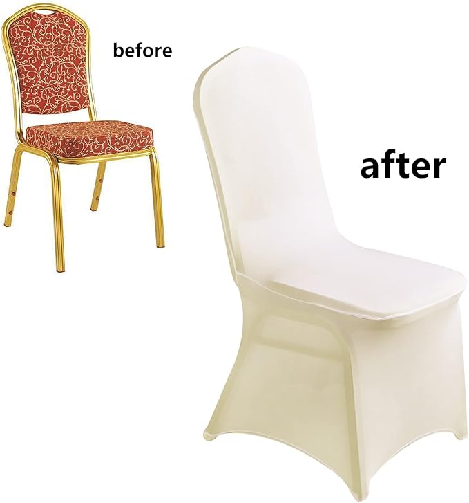 LZY Spandex Chair Cover Stretch Slipcovers for Wedding Party, Dining Banquet Chair Decoration Covers (Ivory, 20)