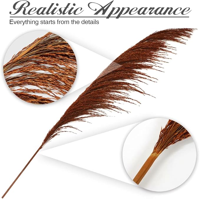Burnt Orange Pampas Grass Decor Tall,Long Natural Pampas Grass for Floor Vase , Dried Pompas Floral, Elegant Feather Flowers,Wedding Living Room Decorations(Natural Orange, 6pcs 43.3"(110cm))