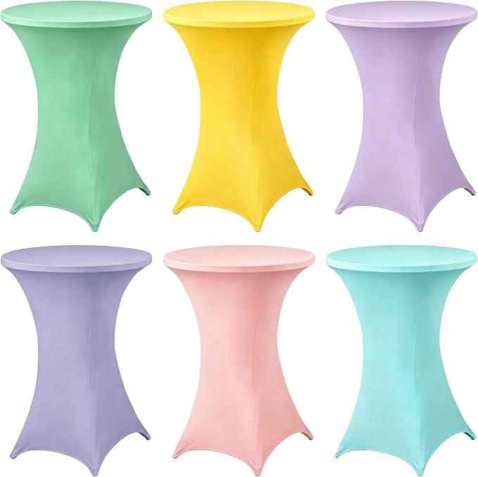 Mindsoft 6 Pcs 32x43 Pastel Stretch Cocktail Table Covers Spandex Tablecloth for Round Tables, High Top Table Cover Bridal Wedding Birthday Party Baby Shower Decoration Outdoor (Macaron Colors)