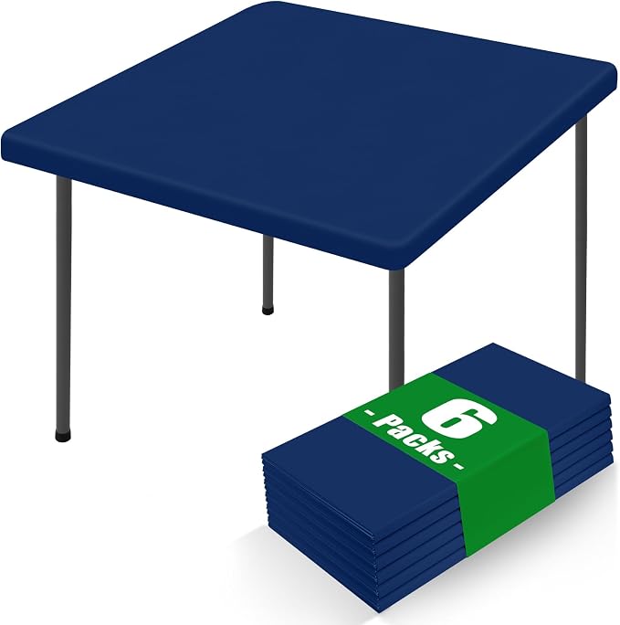 Moosfor Spandex Square Table Cloth 6 Pack, Elastic Fitted Tablecloths for Picnic, Stretch Washable Patio Table Cover for Outdoor, Camping, Banquet and Parties (Navy, 34"x34")