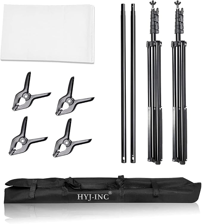 HYJ-INC Photo Background Support System with 10 x 10ft Backdrop Stand Kit,10 x12ft 100% White Cotton Muslin Backdrop,Clamp,Carry Bag for Photography Video Studio