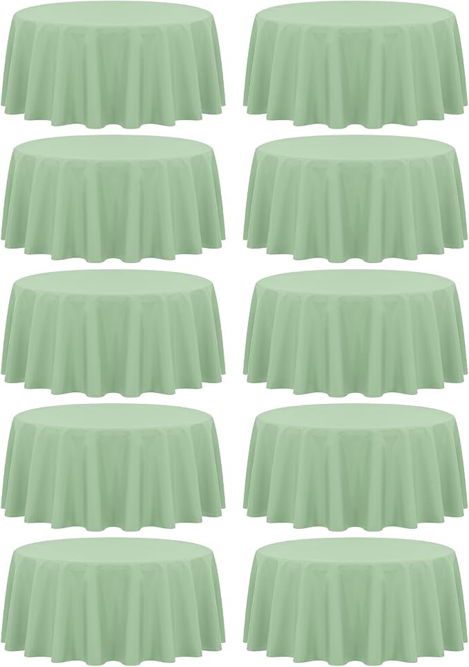Fani 10 Pack 120 Inch Round Sage Green Polyester Tablecloths for Round Table, Stain and Wrinkle Resistant, Perfect for Wedding Party Dining Table Buffet Banquet Restaurant and Camping