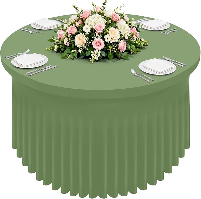Smiry Round Spandex Tablecloth, Elastic Fitted Washable Tablecloths for 60 Round Tables, Waterpoof Stretch Table Cover Skirt for Outdoor, Wedding, Banquet & Parties, Sage Green