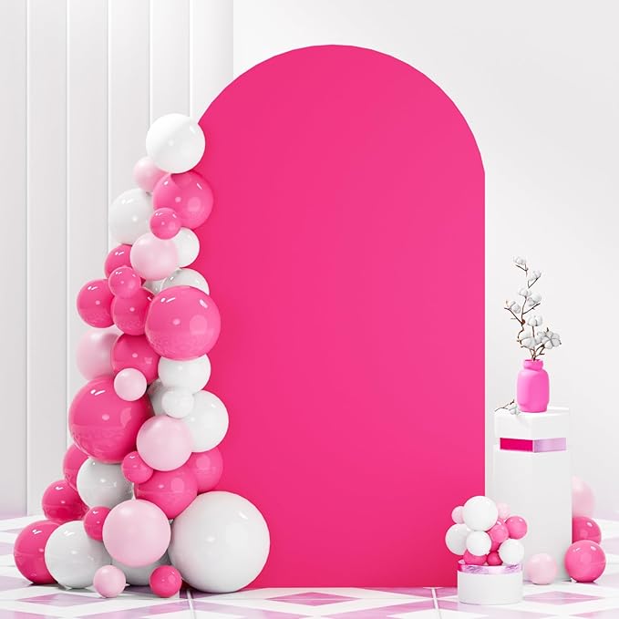 FANPROMS Hot Pink Arch Cover 3.3x6.6FT Spandex Arch Stand Cover for Metal Arch Stand Round Top Fitted Arch Cover Backdrop Fabric for Balloon Arch Covers Stretchy Backdrop for Wedding Party Decoration