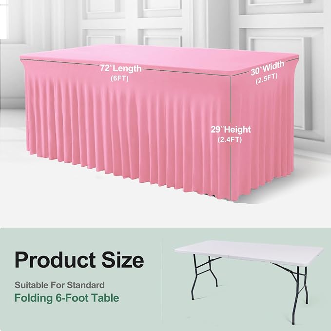 BDDC One-Piece Spandex Table Cover Skirt for 6FT Rectangle Tables | GRS-Certified Eco-Friendly Fabric, Elastic Fitted Ruffle Tablecloth, Washable, For Banquets, Weddings & Parties