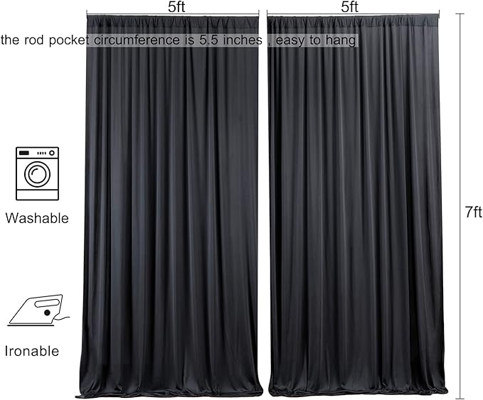 Black Wrinkle Free Black Backdrop Curtains for Parties, Thick Fabric Photo Backdrop Drapes for Birthday Wedding Baby Shower Party Photography Background Backdrop, 10ft x 7ft