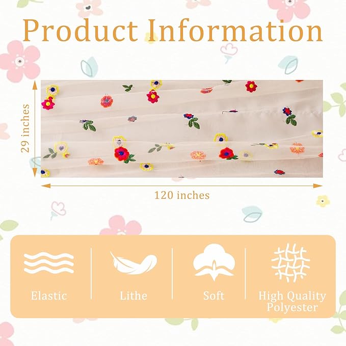 BINBE 3pcs Champagne Daisy Spring Table Runner Embroidery Gauze 10FT Florals Seasonal Tulle Holiday Birthday Kitchen Dining Table Decor for Home Party