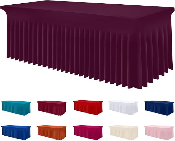 Smiry Spandex Tablecloth, Elastic Fitted Stretch Tablecloth for 6FT Rectangle Tables, Waterproof Washable Table Cover Skirt for Outdoor, Wedding, Banquet & Parties (Jujube Red, 72Lx30Wx30H Inch)