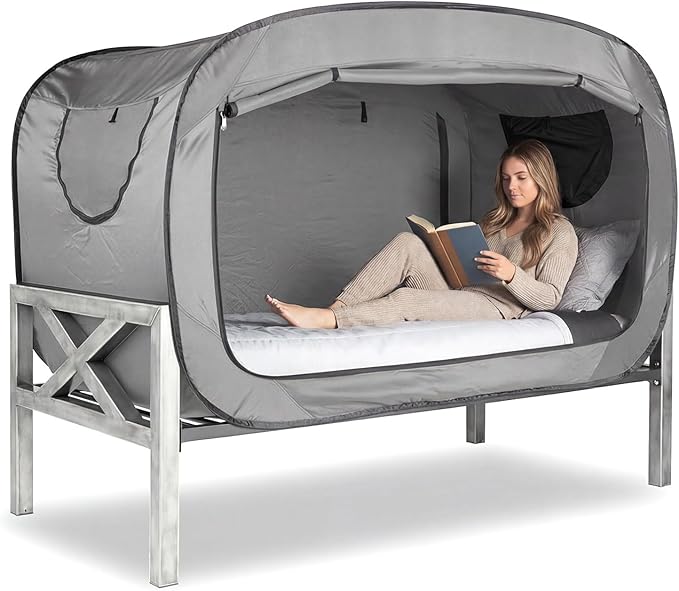ANC POP Bed Tent Full Bed Canopy Portable Dream Tent for Adult Indoor Sleeping Tents with 2 Doors Breathable Private Space Tents, Grey