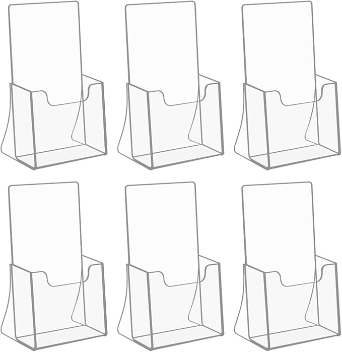 NIUBEE Acrylic Brochure Holder for 4’’ Trifold Pages, 50% Thicker Countertop Acrylic Literature Holder Plastic Flyer Display Stand for Magazine, Pamphlet, Booklets, Menu, Journals, 6 Pack