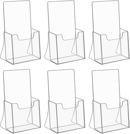 NIUBEE Acrylic Brochure Holder for 4’’ Trifold Pages, 50% Thicker Countertop Acrylic Literature Holder Plastic Flyer Display Stand for Magazine, Pamphlet, Booklets, Menu, Journals, 6 Pack