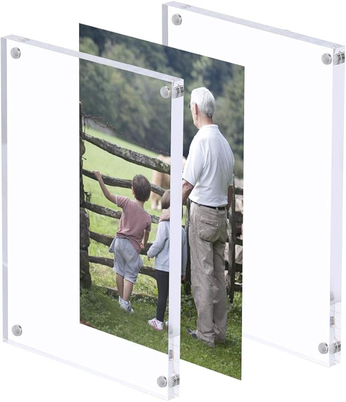AMEITECH 6x8'' Acrylic Photo Frames 3 Pack, Magnetic Clear Acrylic Block Picture Frame, Desktop Frameless Photograph Display