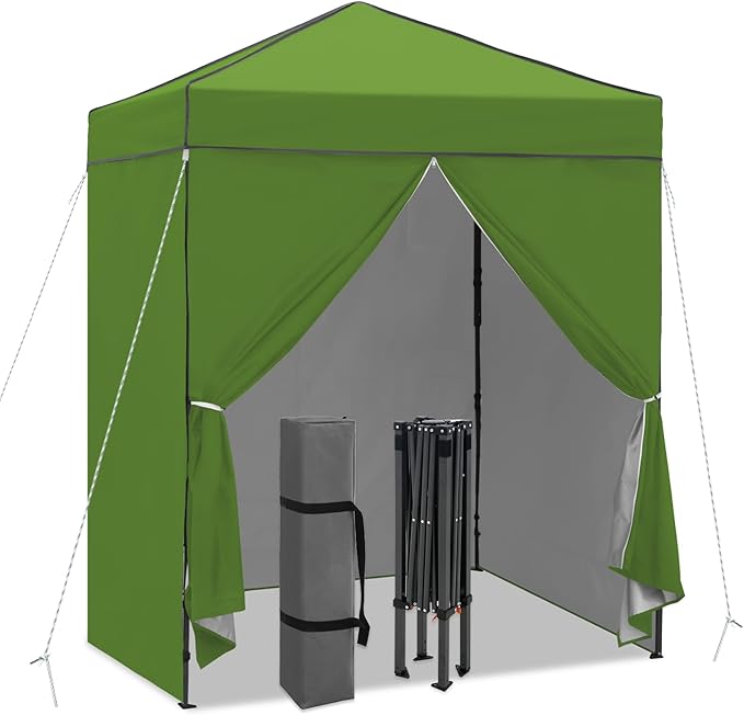 6x4 Pop Up Canopy Tent with Four Wall Panels, Instant Portable Beach Canopy, Outdoor Tent with Carry Bag for Camping, Sports, Tailgating, Events, Grass Green
