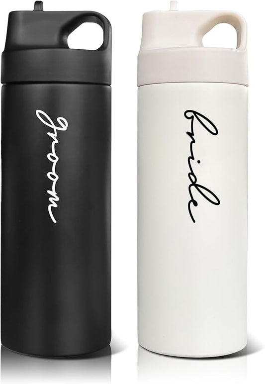 Bride and Groom Travel Cups - Wedding Gifts for Couples 2026, Bridal Shower Gift - Matching Couples Water Bottle Set