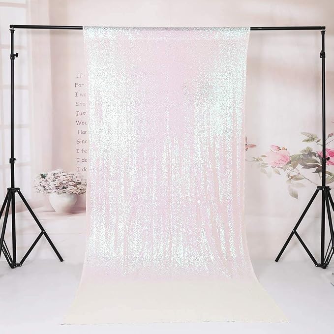 Eternal Beauty White Iridescent Sequin Backdrop, 6x6 Ft Glitter Background Curtains for Shimmer Photography Party Wedding Birthday Back Drop Decor